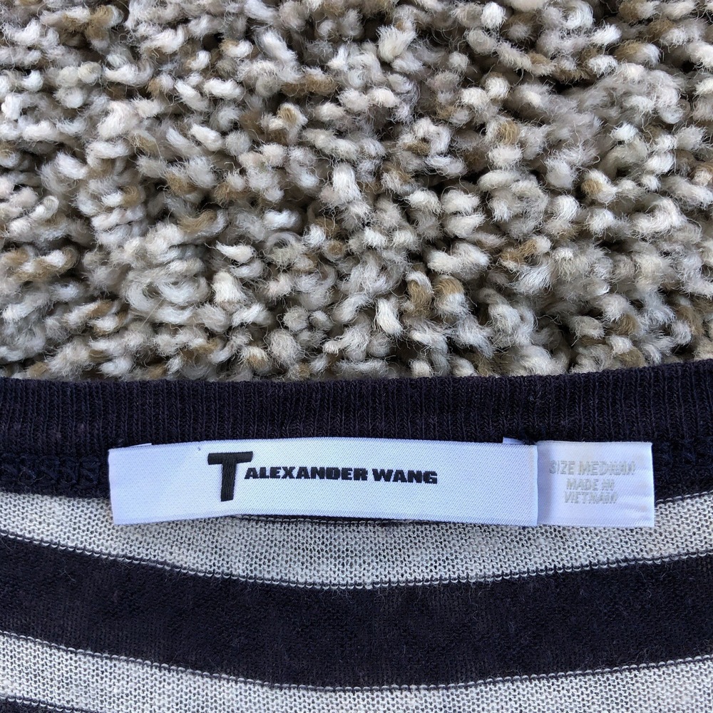 T Alexander Wang Striped Tee Shirt Womens M White Navy Linen Blend Short Sleeve View 3